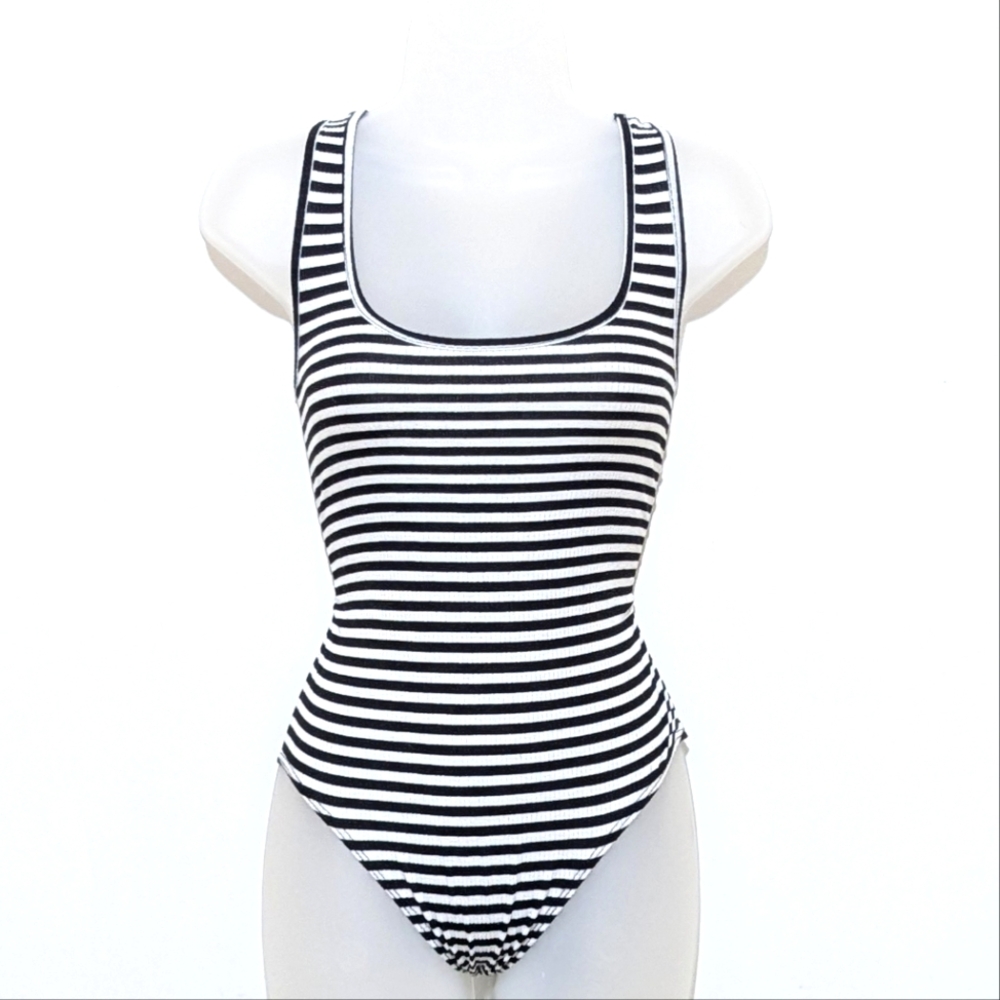 Retro | Striped | Trendy | Black and White | Body Suit | Round Neck | Funky |Fun